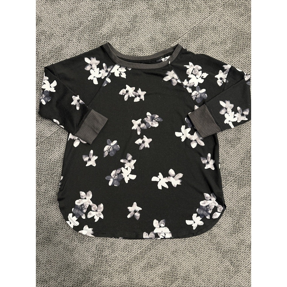 Simply Vera Vera Wang Womens Small Black Floral Raglan Sleeve Knit Top Pullover